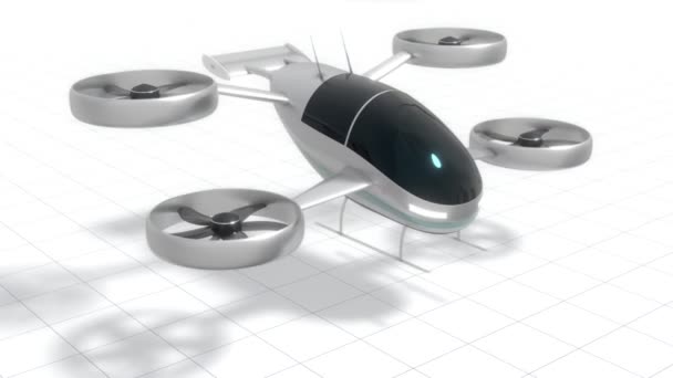 Passagiersdrone Met Vier Propellers Modern Vliegtuig Taxi Concept Animatie 3840X2160 — Stockvideo