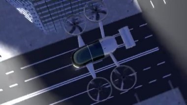 Bir cadde üzerinde ve ofis binaları / gökdelenler arasında uçan yolcu uçağı - 3840x2160 px).