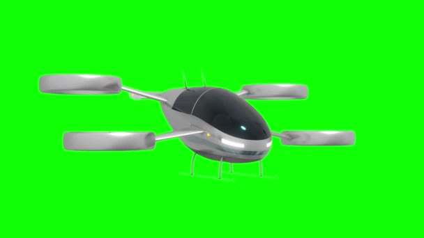 Passagiersdrone Met Vier Propellers Geïsoleerd Groene Achtergrond Animatie 3840X2160 — Stockvideo