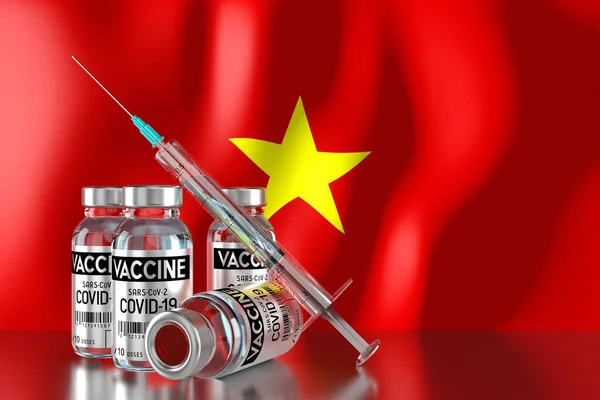 Covid Sars Cov Programma Vaccinazione Contro Coronavirus Vietnam Quattro Flaconcini — Foto Stock