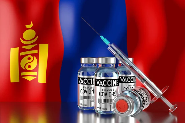 Covid Sars Cov Programma Vaccinazione Contro Coronavirus Mongolia Quattro Flaconcini — Foto Stock
