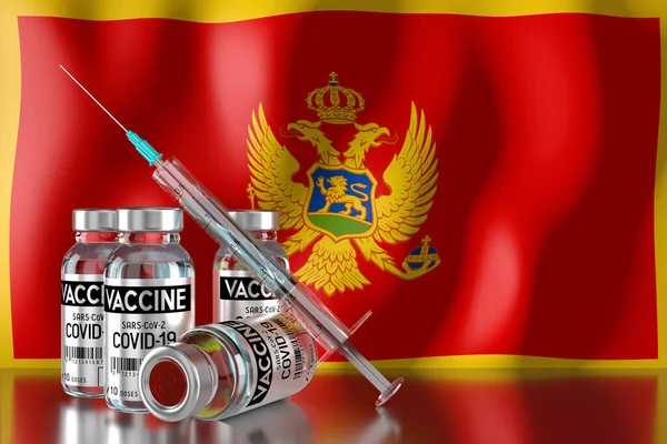 Covid Sars Cov Programa Vacunación Contra Coronavirus Montenegro Cuatro Viales —  Fotos de Stock