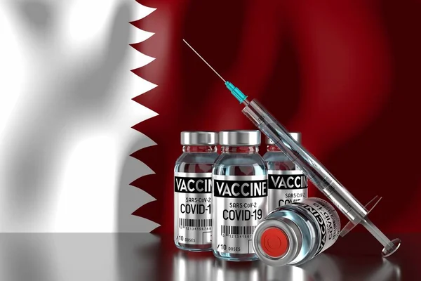 Covid Sars Cov Vaccinationsprogram För Koronavirus Qatar Fyra Injektionsflaskor Och — Stockfoto