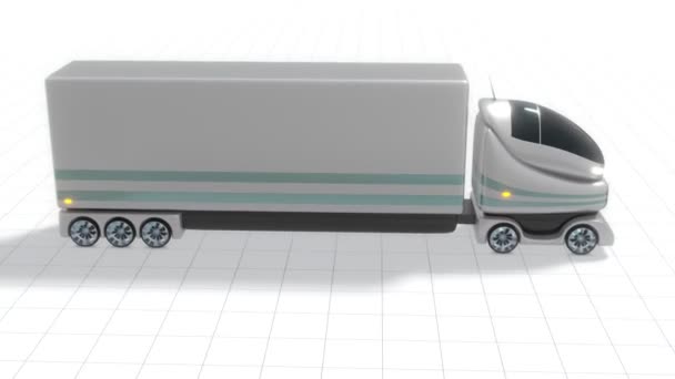 Futuristische Autonome Truck Geïsoleerd Witte Achtergrond Animatie 3840X2160 — Stockvideo