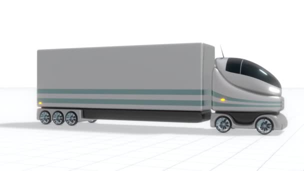 Caminhão Autónomo Futurista Isolado Sobre Fundo Branco Animação 3840X2160 — Vídeo de Stock