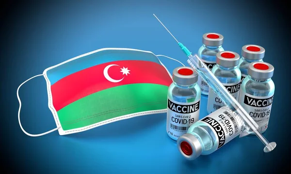 Covid Sars Cov Coronavirusvaccinatieprogramma Azerbeidzjan Gezichtsmasker Injectieflacons Spuit Illustratie — Stockfoto