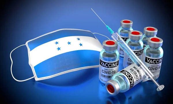 Covid Sars Cov Vaccinationsprogram För Koronavirus Honduras Ansiktsmask Injektionsflaskor Spruta — Stockfoto