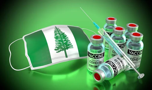 Covid Sars Cov Vaccinationsprogram För Koronavirus Norfolk Island Ansiktsmask Injektionsflaskor — Stockfoto