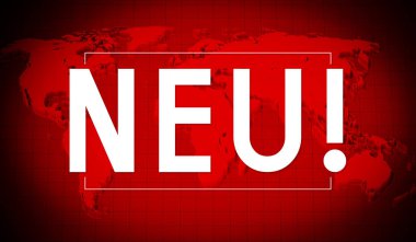 Neu (Almanca) / Yeni (İngilizce), arkaplanda dünya haritası - 3B illüstrasyon