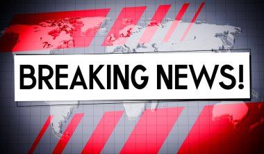 Flaş haber konsepti, arka planda dünya haritası - 3 boyutlu illüstrasyon