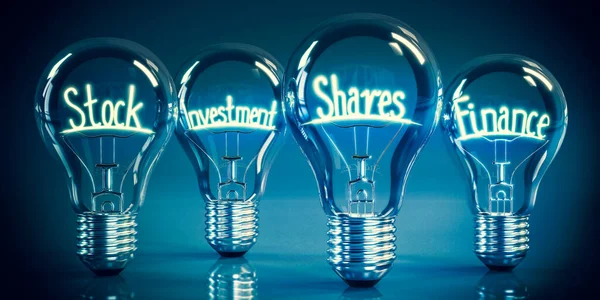 Estoque Investimento Ações Finanças Brilhando Quatro Lâmpadas Ilustração — Fotografia de Stock