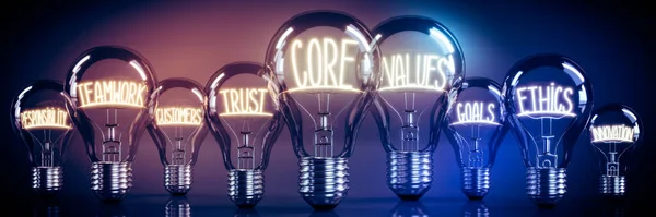 Core Values Concept Shining Light Bulbs Illustration —  Fotos de Stock