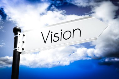 Vision - bir oklu işaret levhası, arkaplanda gökyüzü