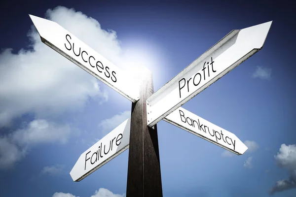 Success Profit Failure Bankruptcy Concept Signpost Four Arrows — Stock Photo, Image