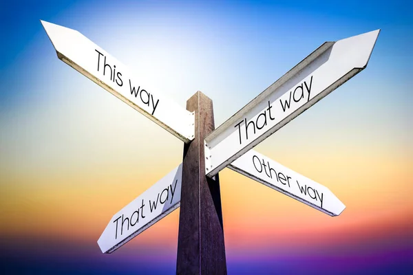 Way Way Other Way Concept Signpost Four Arrows — Stock Photo, Image