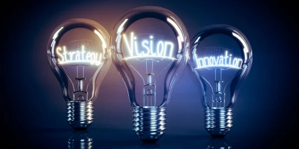 Visão Estratégia Conceito Inovação Lâmpadas Brilhantes Ilustração — Fotografia de Stock
