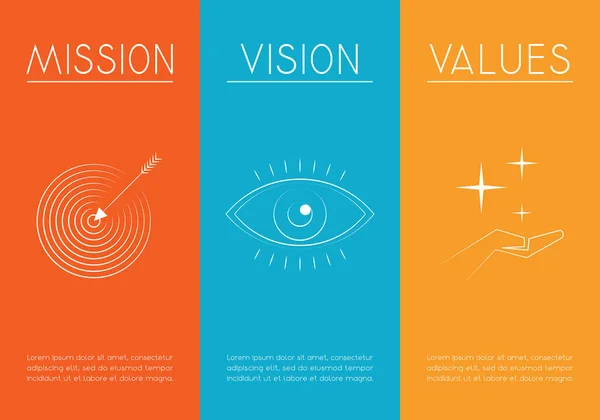 Missione Visione Concetto Valori Tre Icone Illustrazione Vettoriale — Vettoriale Stock