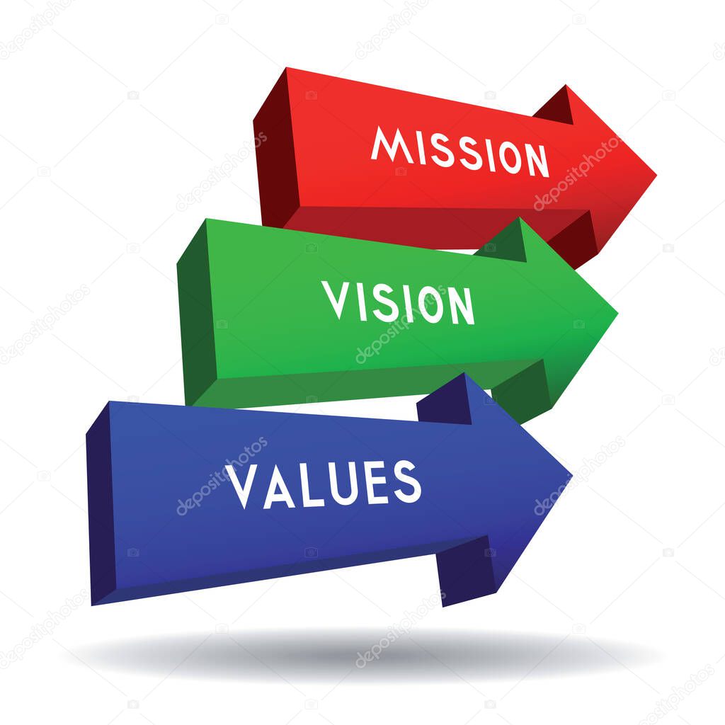 Mission, vision, values concept - arrows graphics - vector illustration