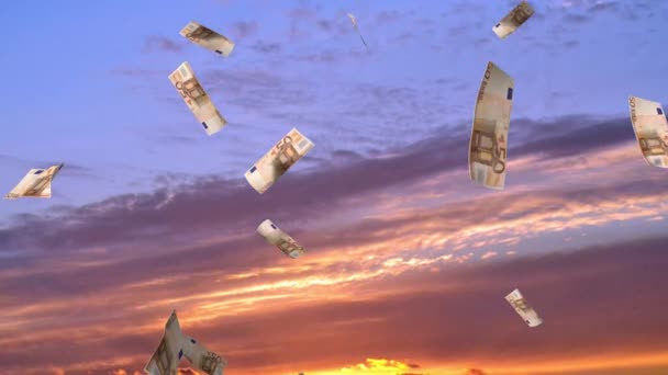 掉了50欧元钞票 雨的效果 天空的背景 擅长财务成功 中彩票 宝藏等主题 4K动画 3840X2160Px — 图库视频影像