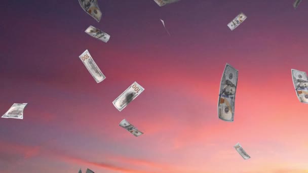 Caduta Banconote 100 Dollari Effetto Pioggia Cielo Sullo Sfondo Ottimo — Video Stock