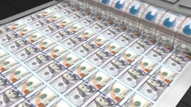 100 dolarlık banknotlar basmak - finans, ekonomi, iş gibi konular için harika. - 3D 4k animasyon (3840x2160 px).