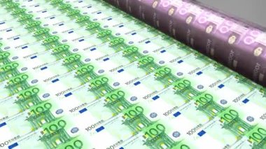 100 avroluk banknotlar basmak - finans, ekonomi, iş gibi konular için harika. - 3D 4k animasyon (3840x2160 px).