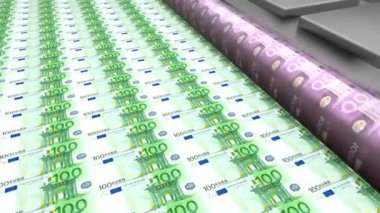 100 avroluk banknotlar basmak - finans, ekonomi, iş gibi konular için harika. - 3D 4k animasyon (3840x2160 px).