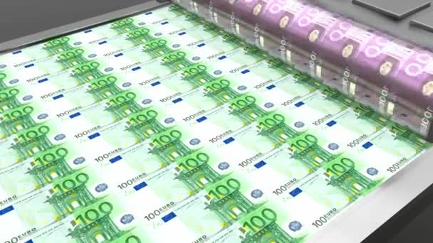 Impresión Billetes 100 Euros Ideal Para Temas Como Finanzas Economía — Vídeo de stock