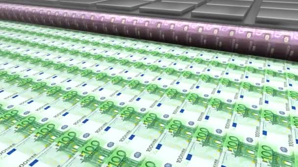 Drukowanie 100 Banknotów Euro Świetne Takich Tematów Jak Finanse Gospodarka — Wideo stockowe