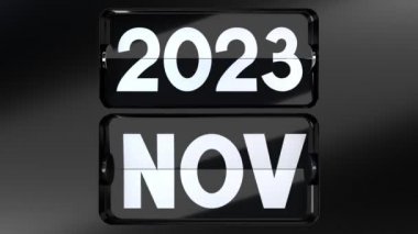 Modern takvim yıllar boyunca dönüyor - 2021 'den 2031' e, ve yılın ayları - 3D 4k animasyon (3840x2160 px).