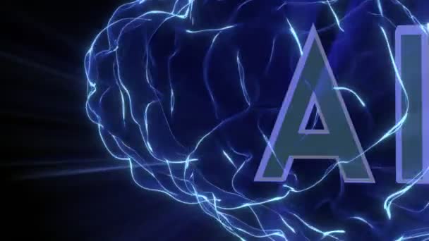 Volare Intorno All Ologramma Del Cervello Umano Concetto Intelligenza Artificiale — Video Stock