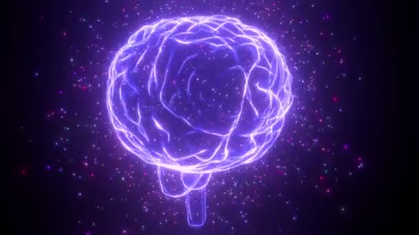 Holograma Cérebro Humano Rotativo Partículas Voadoras Conceito Processo Pensamento Animação — Vídeo de Stock
