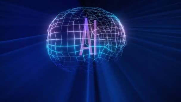 Holograma Cerebral Humano Giratorio Rayos Luz Inteligencia Artificial Concepto Proceso — Vídeo de stock