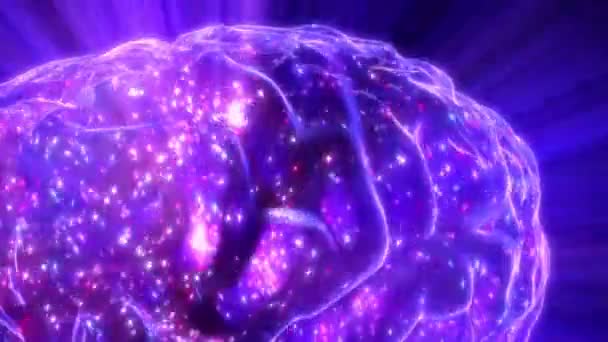 Летание Вокруг Голограммы Человеческого Мозга Световые Лучи Процесс Мышления Концепция — стоковое видео