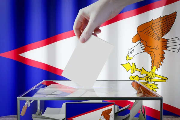 Αμερικανική Σημαία Σαμόα Χέρι Ρίχνοντας Την Κάρτα Ένα Κουτί Ψηφοφορία — Φωτογραφία Αρχείου