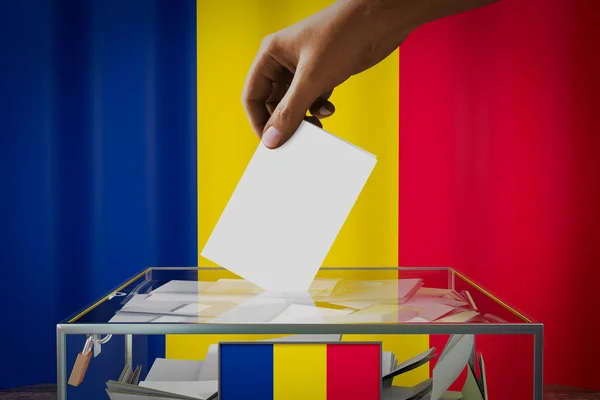Tschad Fahne Hand Wirft Wahlkarte Eine Schachtel Abstimmung Wahlkonzept Illustration — Stockfoto