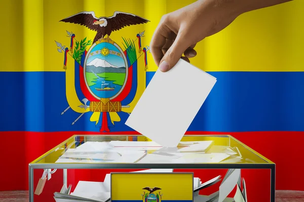 Ecuador Flag Hand Dropping Ballot Card Box Voting Election Concept — Stock Photo, Image