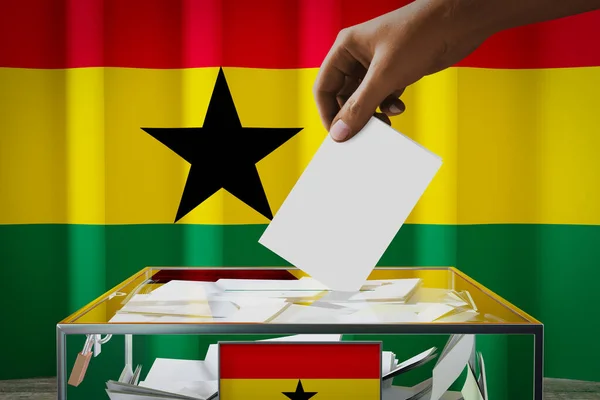 Gana Bayrağı Pusulasının Kutuya Konması Kullanma Seçim Konsepti Boyutlu Illüstrasyon — Stok fotoğraf