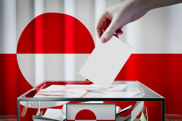 Grönländische Flagge Hand Wirft Wahlkarte Eine Box Abstimmung Wahlkonzept Illustration — Stockfoto