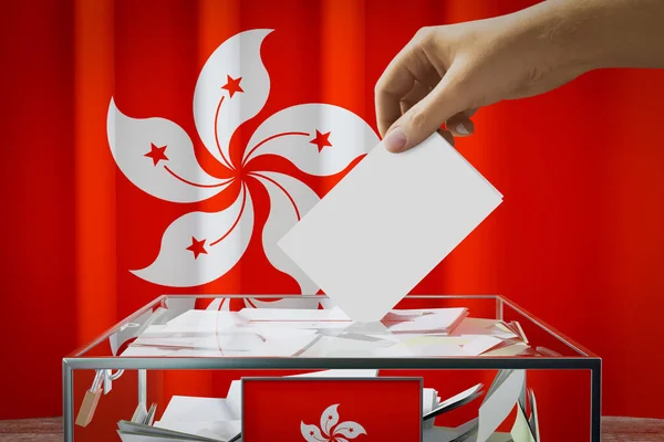 Hong Hong Flag Hand Dropping Ballot Card Box Voting Election — Stock Photo, Image