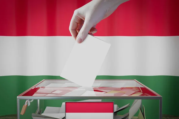 Угорський Прапор Вручення Карт Голосування Виборча Концепція Ілюстрація — стокове фото