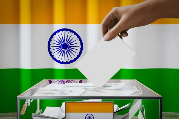 Indien Flagge Hand Wirft Wahlkarte Eine Box Abstimmung Wahlkonzept Illustration — Stockfoto