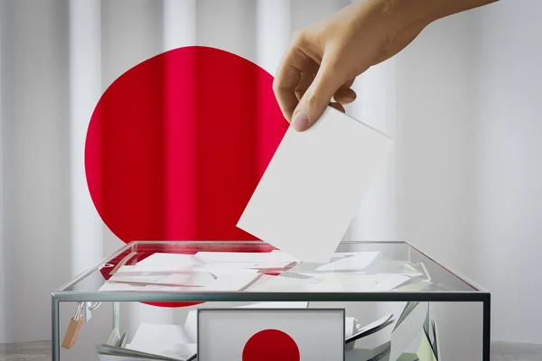 Japan Flag Hand Dropping Ballot Card Box Voting Election Concept — Stock Photo, Image
