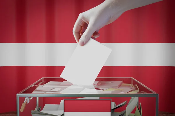 Lettland Fahne Hand Wirft Wahlkarte Eine Box Abstimmung Wahlkonzept Illustration — Stockfoto