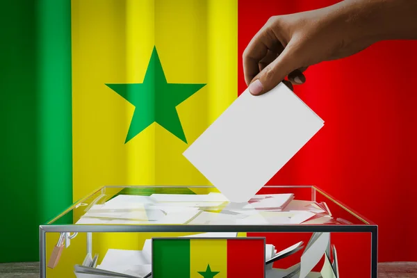 Senegal Bayrağı Pusulasını Sandığa Atmak Kullanma Seçim Konsepti Boyutlu Illüstrasyon — Stok fotoğraf