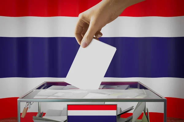 Drapeau Thaïlande Dépôt Manuel Carte Vote Dans Une Boîte Vote — Photo