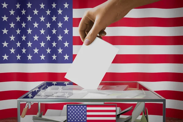 Usa Flag Hand Dropping Ballot Card Box Voting Election Concept — Stock Photo, Image