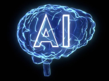 Yapay zeka, insan beyni - 3 boyutlu illüstrasyon