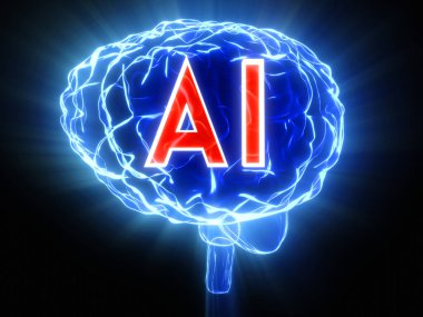 Yapay zeka, insan beyni - 3 boyutlu illüstrasyon