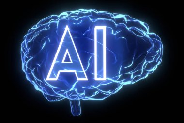 Yapay zeka, insan beyni - 3 boyutlu illüstrasyon